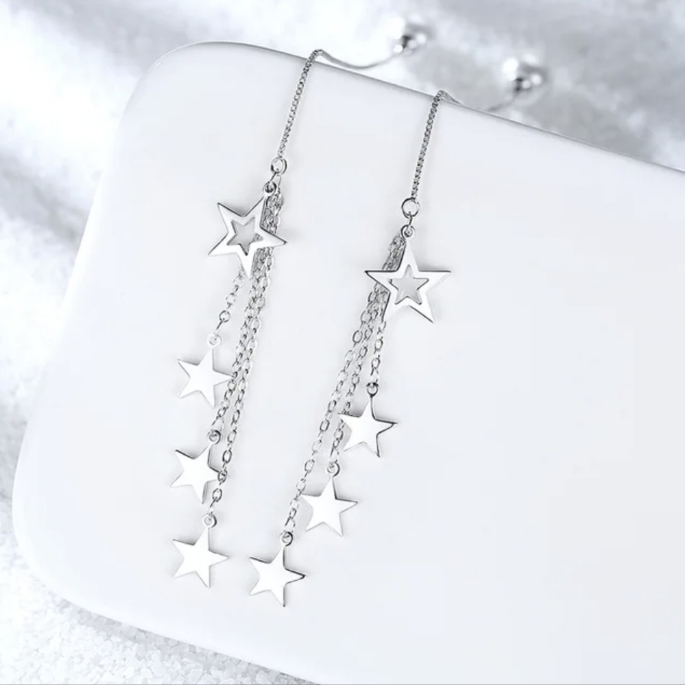 Sterling Silver Dangling Chain Earing for Women,Star,Pearl,Gift,Teens,Bridal